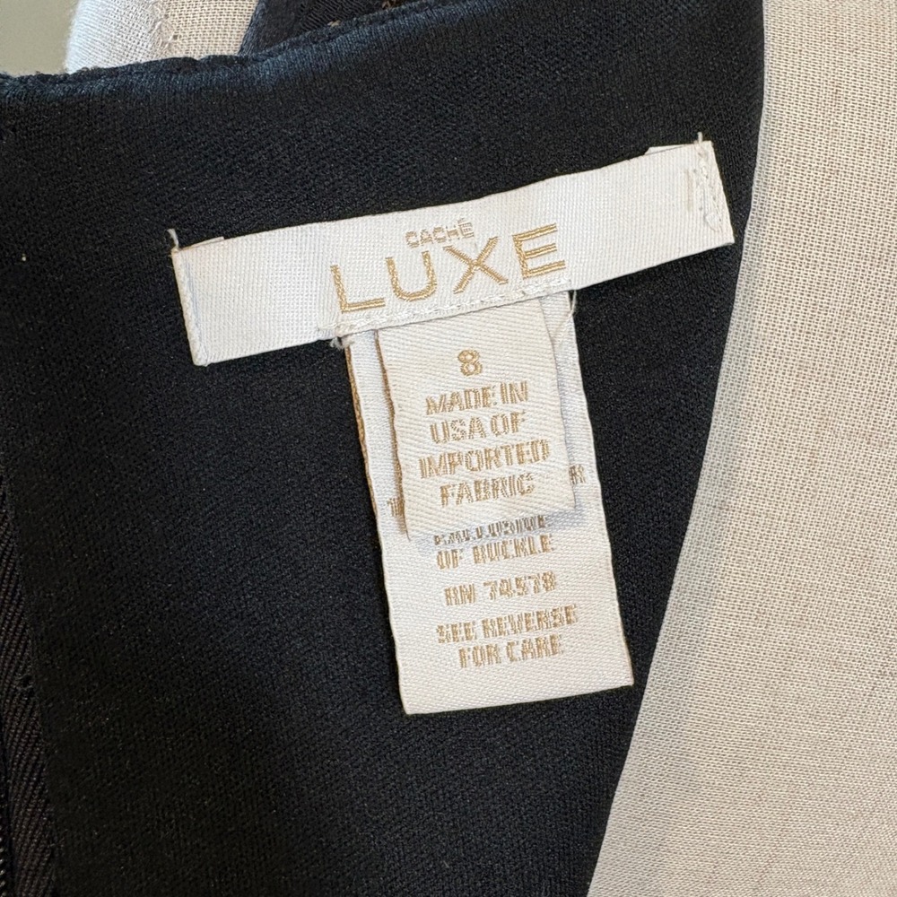 Vintage Cache Luxe Sheath Dress Women 6 Black Brown 90s Belted Croc Midi Chic - Picture 9 of 9